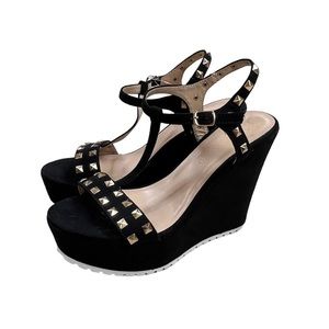 NEW Primadonna Women 41 US 10 Black Suede Studded Platform Wedge Heels Sandals